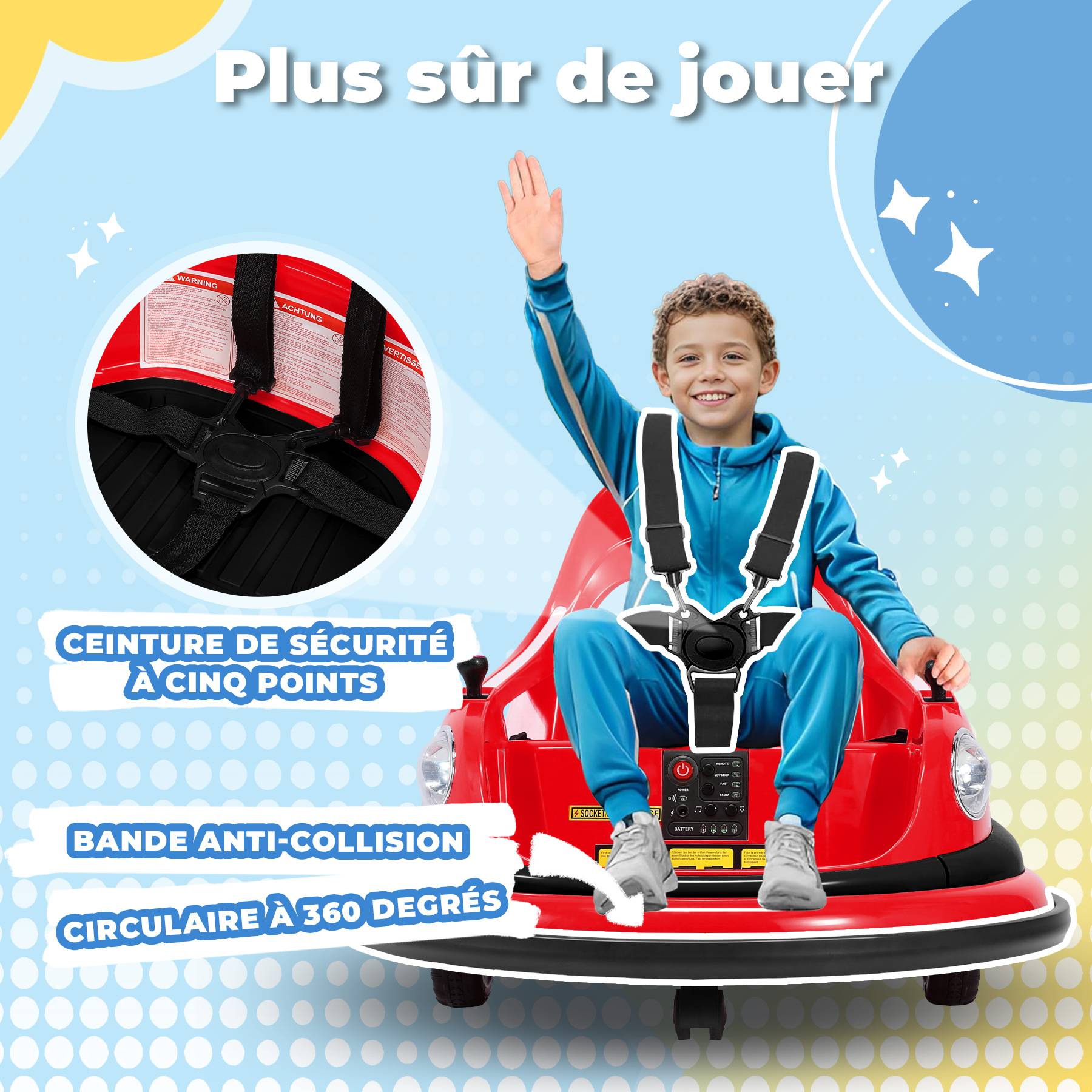 Auto-tamponneuse enfant - AIYAPLAY - rotation à 360°, musique, klaxon