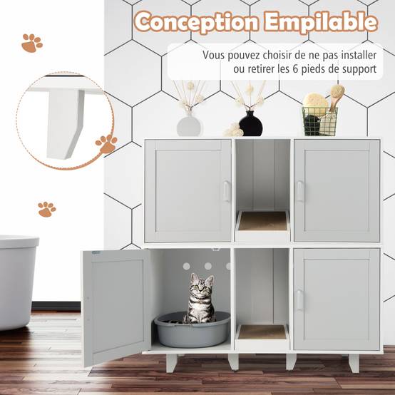 Maison de Toilettes pour Chat à Double Portes, Meuble à Litière en Bois(Gris) - Image 5
