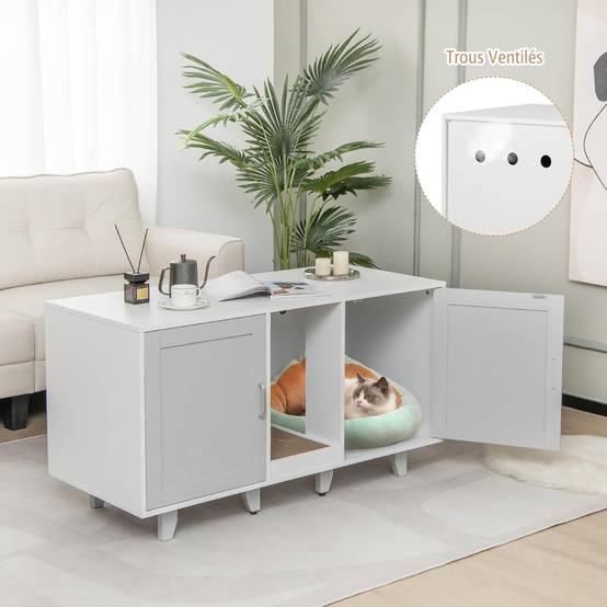 Maison de Toilettes pour Chat à Double Portes, Meuble à Litière en Bois(Gris) - Image 2