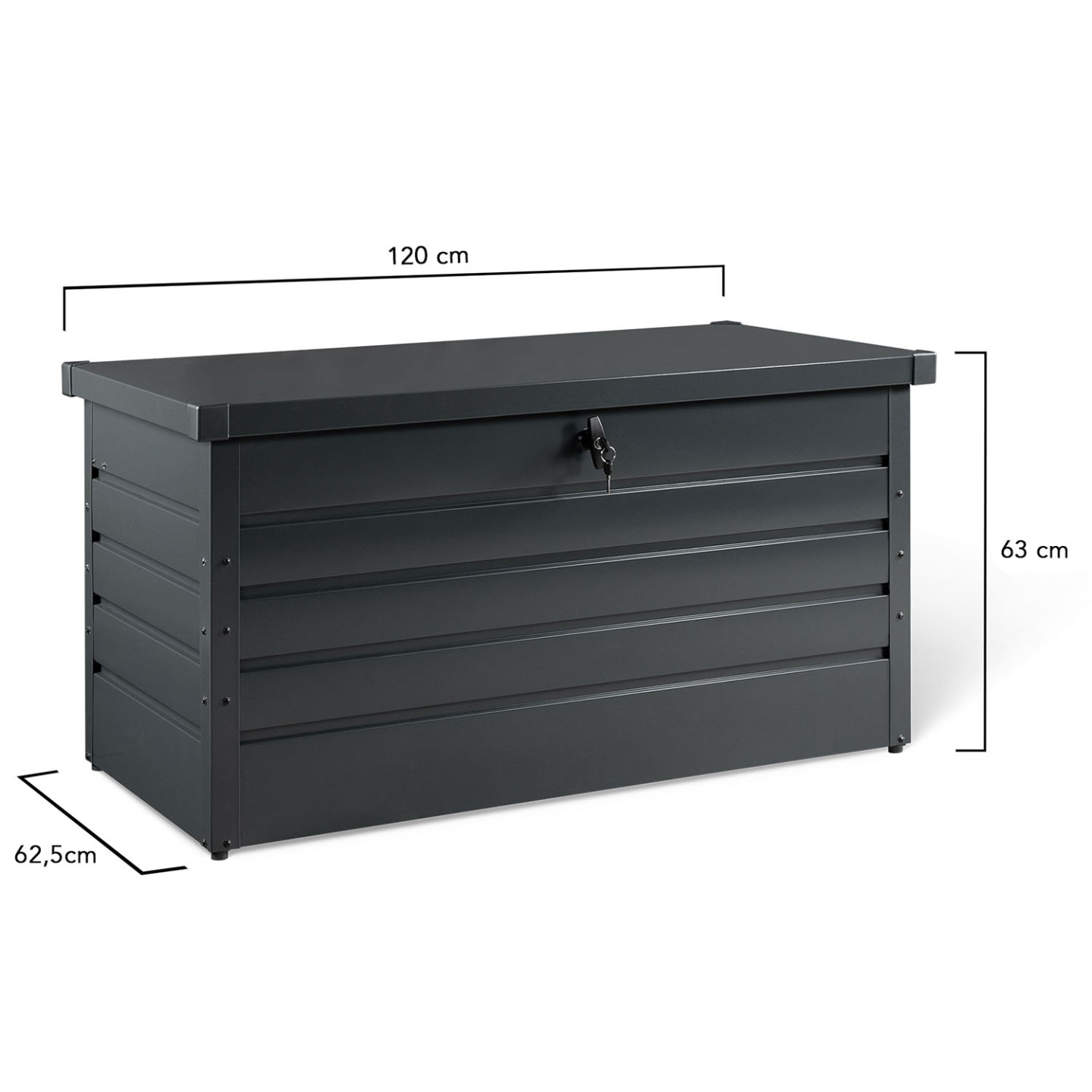 Coffre de rangement métal verrouillable gris anthracite pour jardin 350L 120x62,5x63 cm - Image 5
