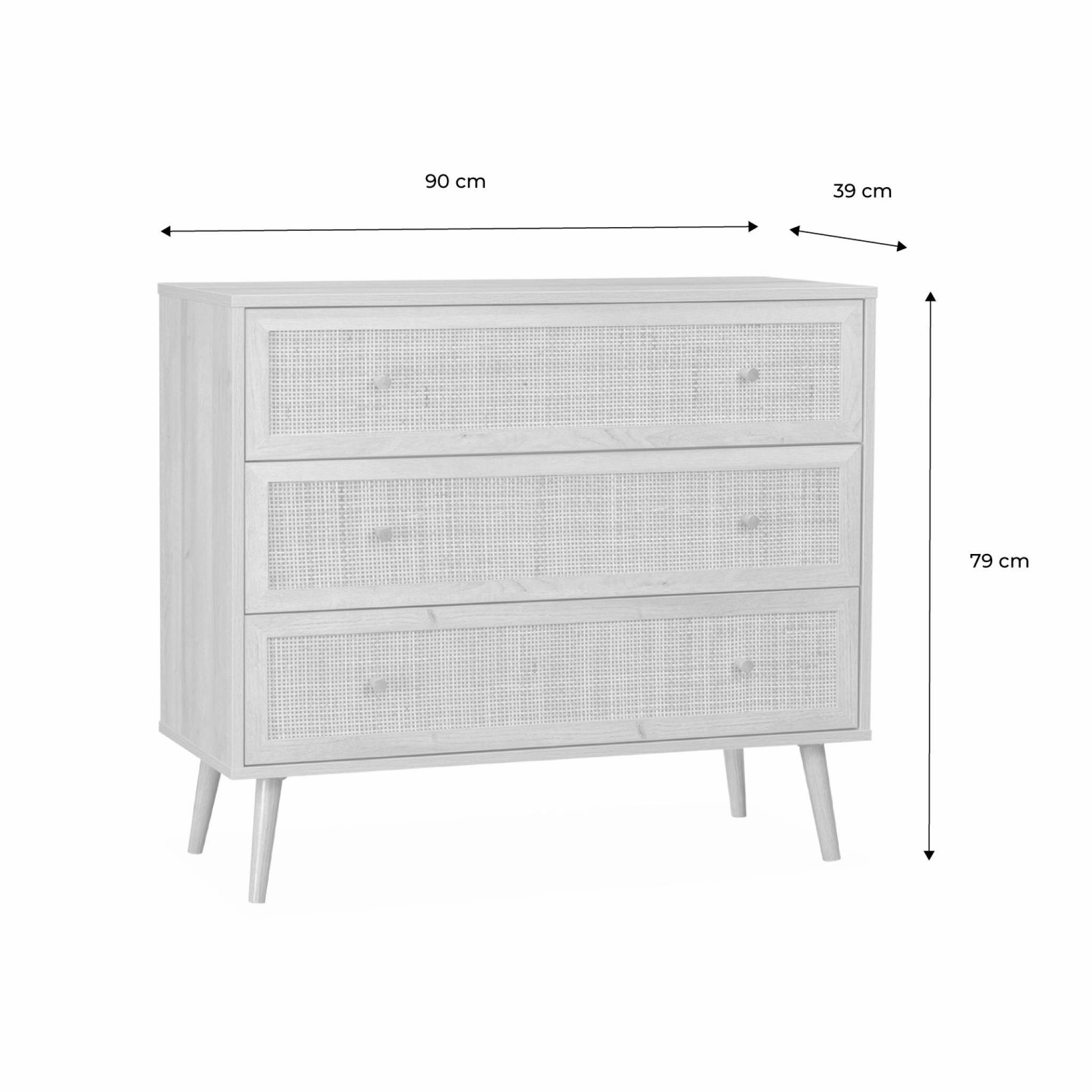 Commode en décor bois et cannage 90x39x79cm - Bohème - 3 tiroirs | sweeek - Image 4