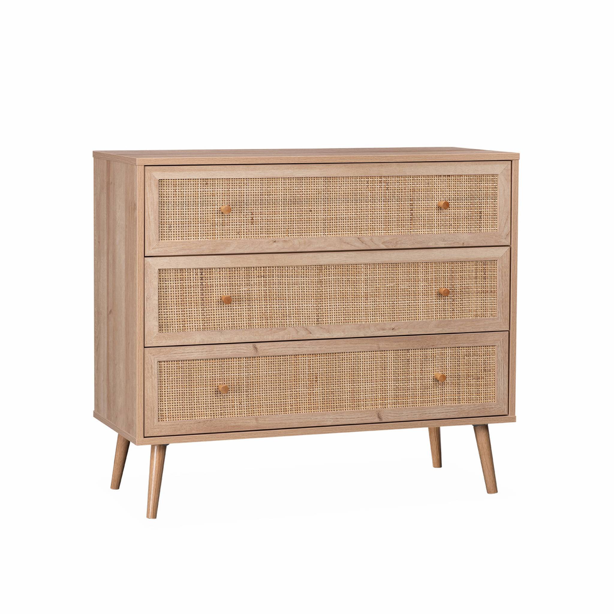 Commode en décor bois et cannage 90x39x79cm - Bohème - 3 tiroirs | sweeek - Image 2