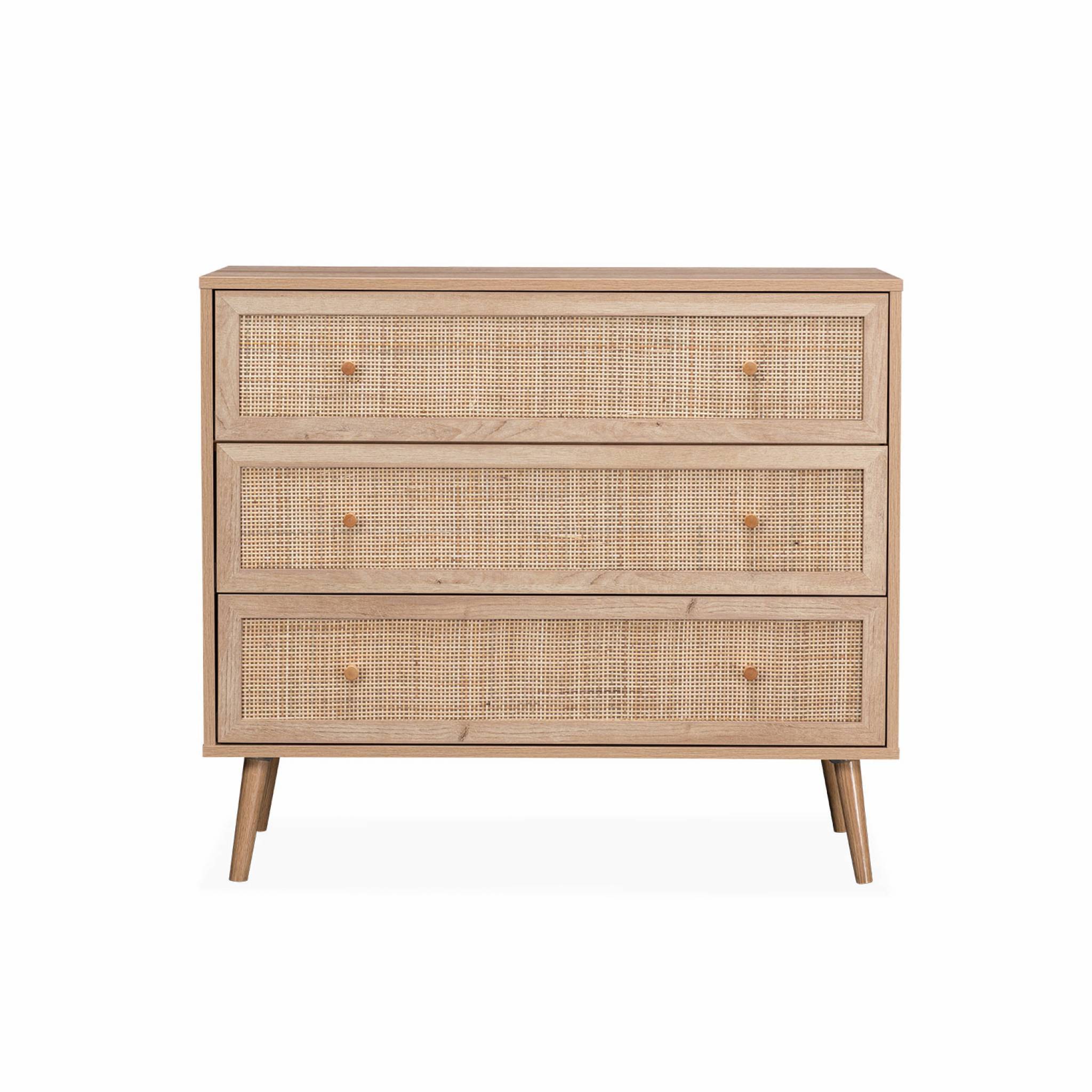 Commode en décor bois et cannage 90x39x79cm - Bohème - 3 tiroirs | sweeek - Image 3