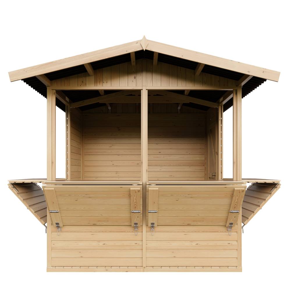 Timbela - Kiosque en bois - 4 m² - 263x253xH232 cm - Stand de vente en bois - avec 4 fenêtres de vente - 17 mm d’épaisseur - Timbela M149B - Image 3