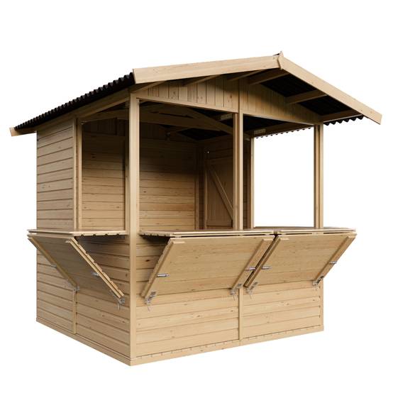 Timbela - Kiosque en bois - 4 m² - 263x253xH232 cm - Stand de vente en bois - avec 4 fenêtres de vente - 17 mm d’épaisseur - Timbela M149B - Image 2