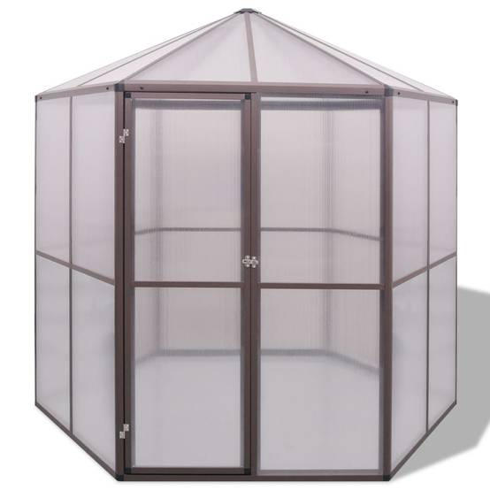 ComfortXL - Serre de jardin hexagonale en aluminium et polycarbonate pour potager Brun – ComfortXL Outdoor Living - Image 2