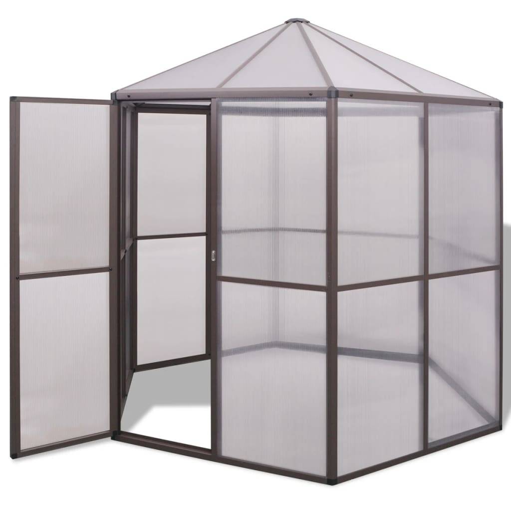 ComfortXL - Serre de jardin hexagonale en aluminium et polycarbonate pour potager Brun – ComfortXL Outdoor Living - Image 1