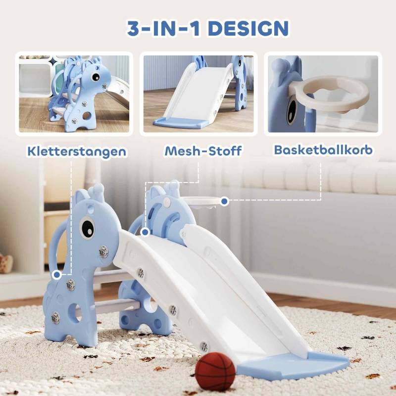 Toboggan enfant 3 en 1 forme girafe avec panier de basket pour 1-3 ans Bleu – ComfortXL Outdoor Living - Image 4