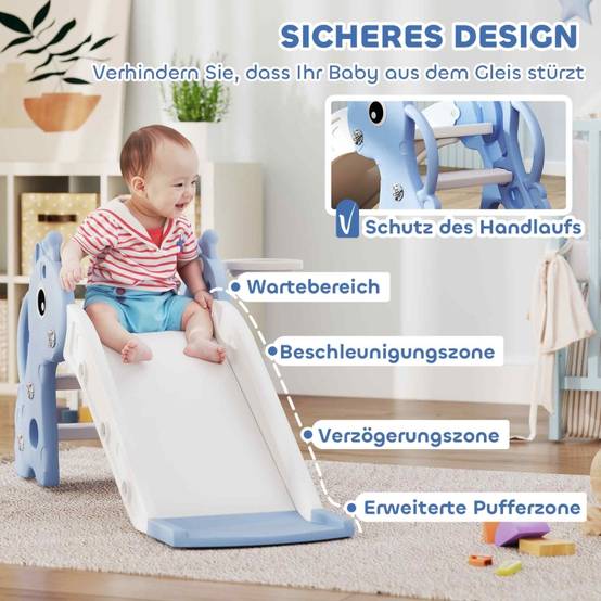 Toboggan enfant 3 en 1 forme girafe avec panier de basket pour 1-3 ans Bleu – ComfortXL Outdoor Living - Image 5