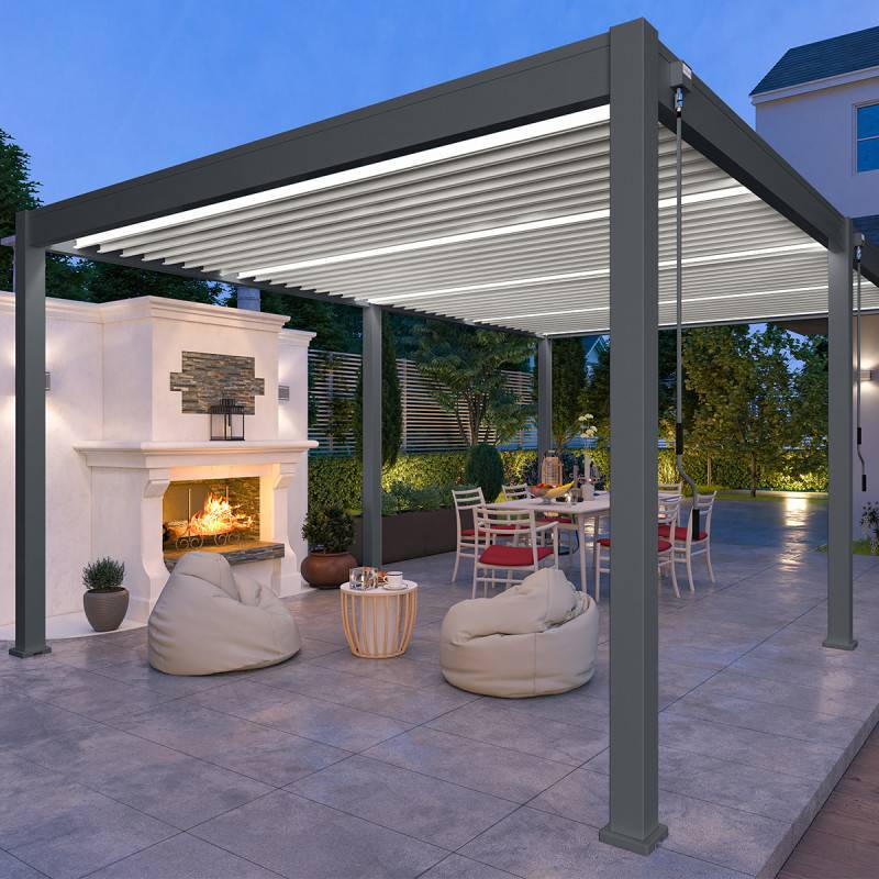 Ombrea - Pergola bioclimatique Ombréa autoportante VS - 4X6M bicolore + 2 stores Anthracites - Image 4
