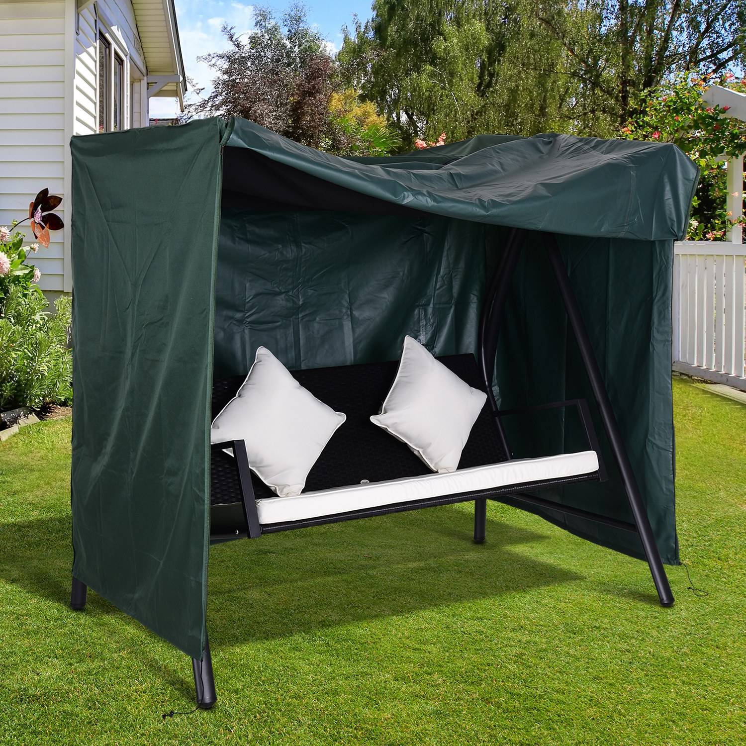Housse de Balancelle 3 Places Tissu Oxford 420D Jardin Imperméable Vert Foncé 177x114cm - ComfortXL Outdoor Living - Image 3