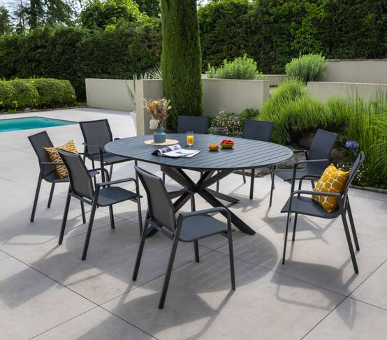 Ensemble table et chaises de jardin 8 places anthracite AIX - Image 1