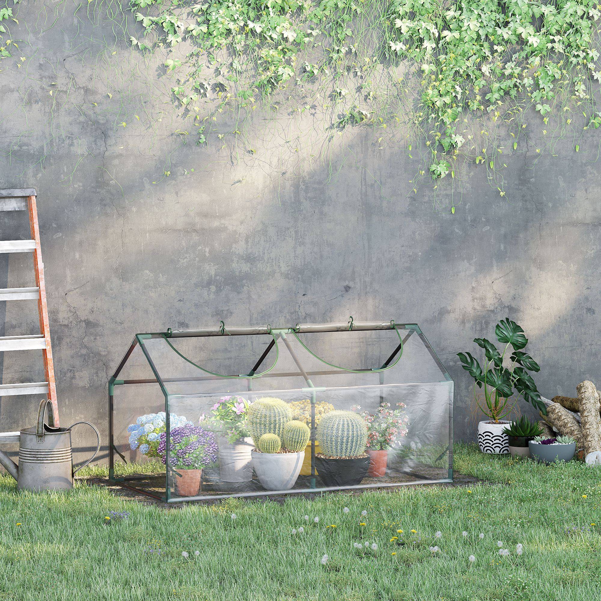 Mini serre de jardin châssis tubulaire armature bâche PVC transparente pour semis boutures potager 120x60x60cm - Image 4