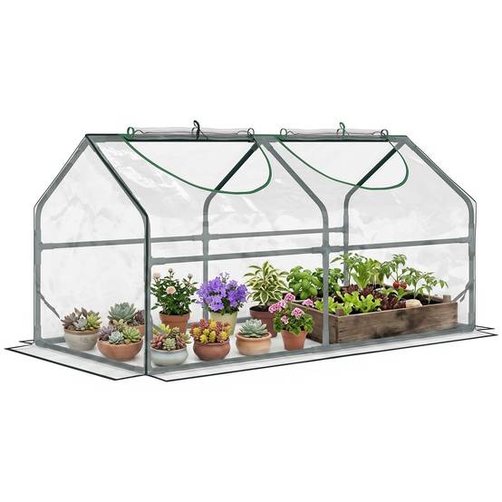 Mini serre de jardin châssis tubulaire armature bâche PVC transparente pour semis boutures potager 120x60x60cm - Image 1