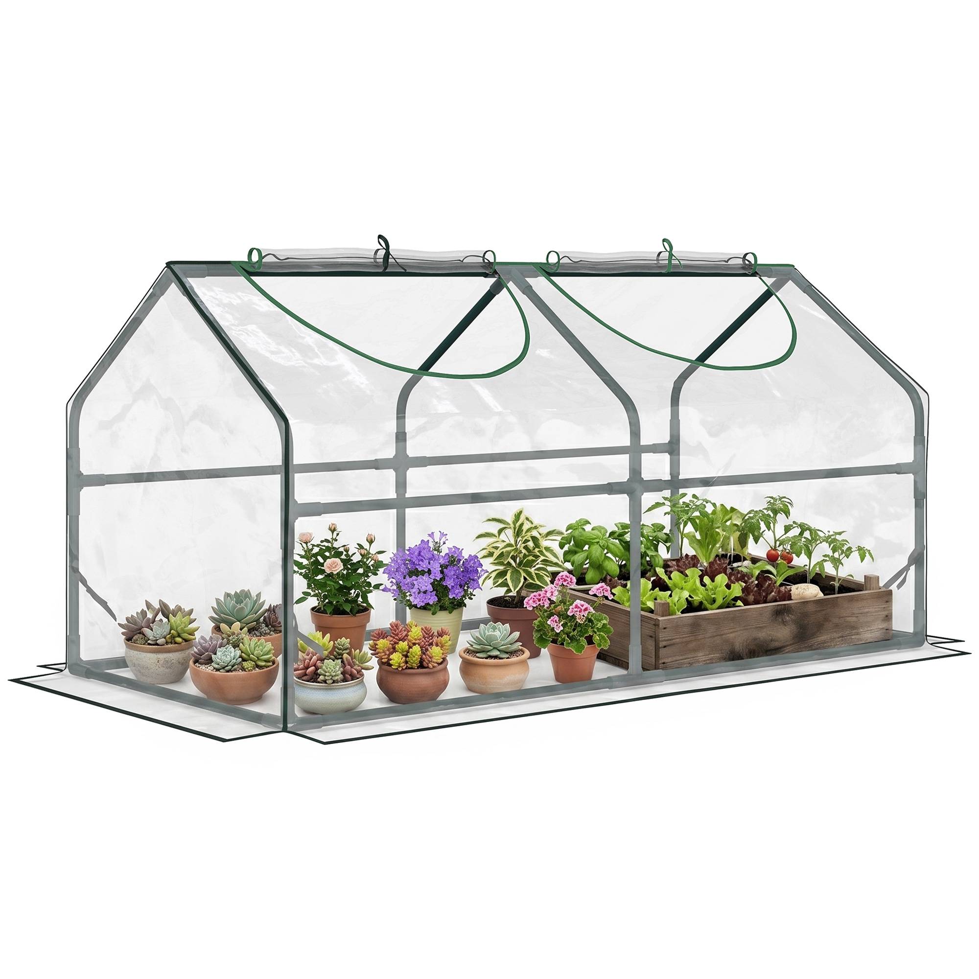 Mini serre de jardin châssis tubulaire armature bâche PVC transparente pour semis boutures potager 120x60x60cm