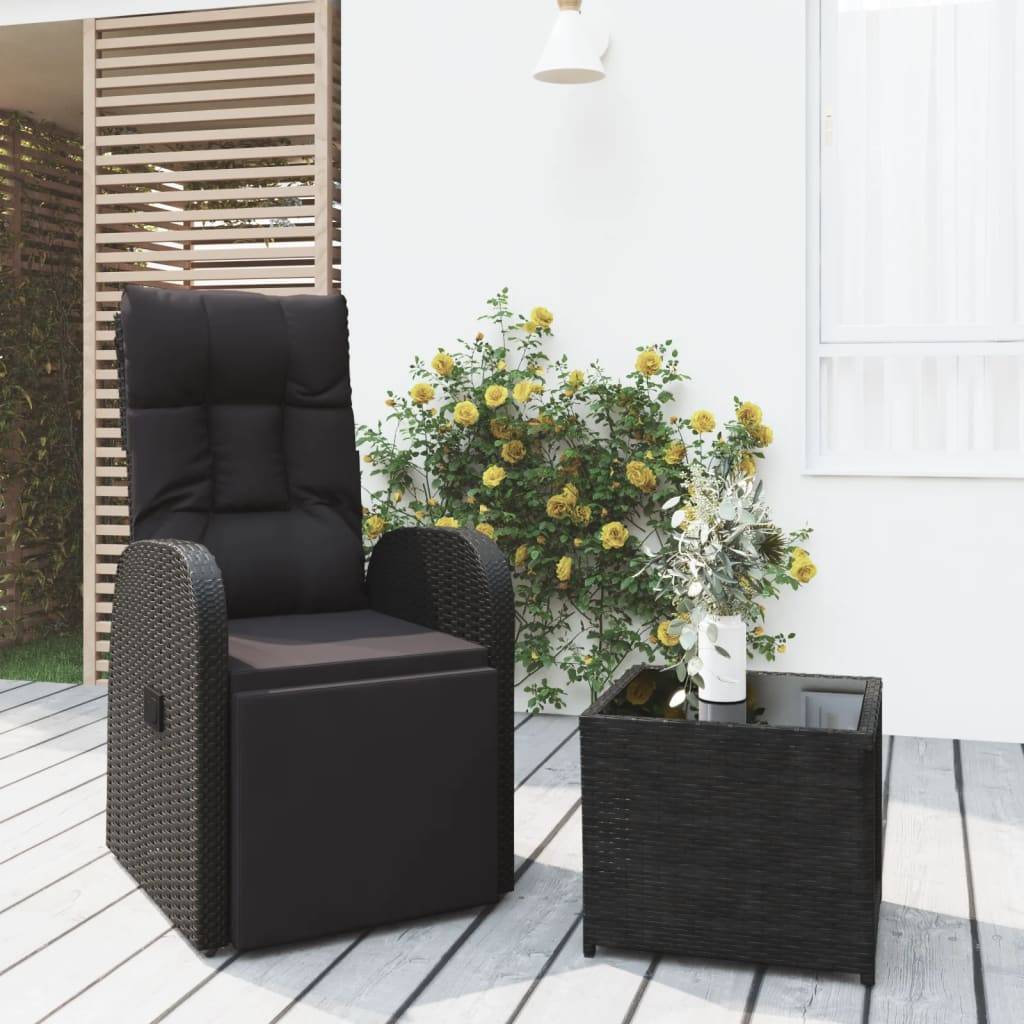 Fauteuil de Jardin Inclinable Résine Tressée Table Basse Verre Repose-pied – ComfortXL Outdoor Living - Image 1