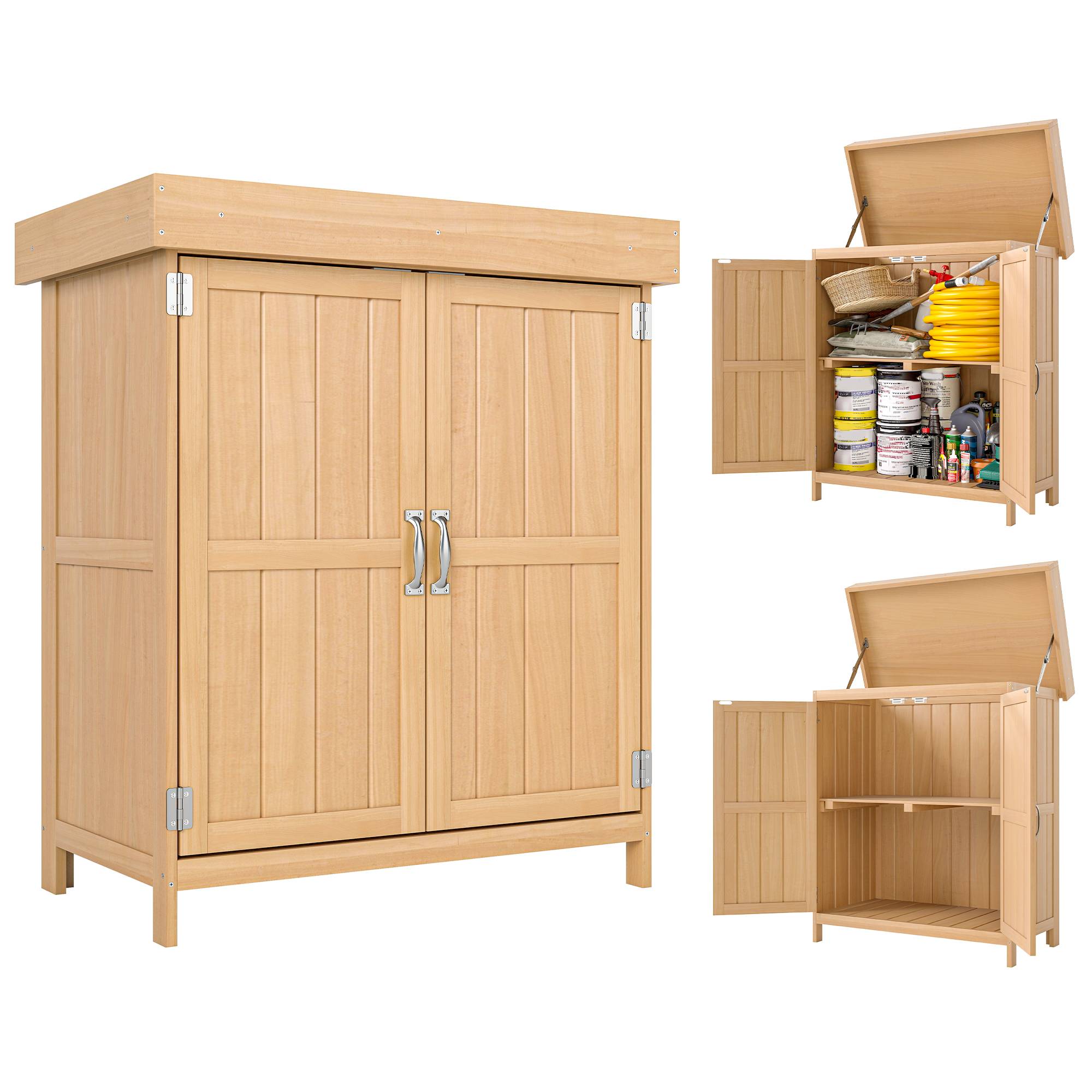 Abri de jardin sapin double porte avec étagère 74x43x88 cm - Image 1