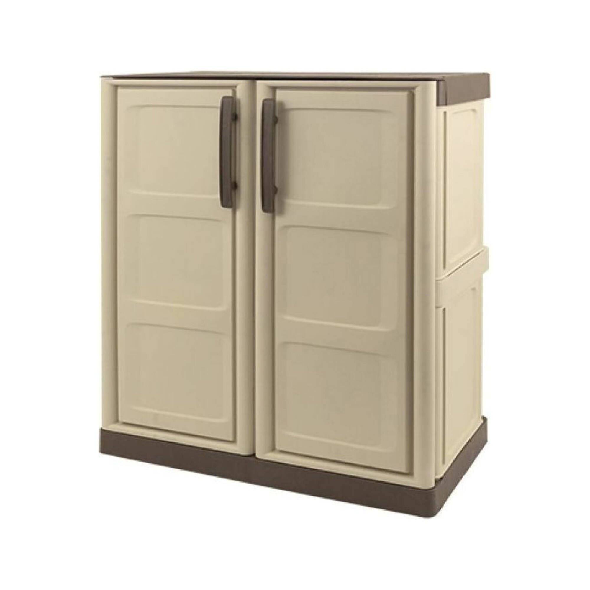 Dmora - Armoire d'extérieur Dambrosi, Armoire de balcon polyvalente, Mobilier d'extérieur avec 2 portes, Beige et Marron, 70x39h86 cm, Finition à carreaux