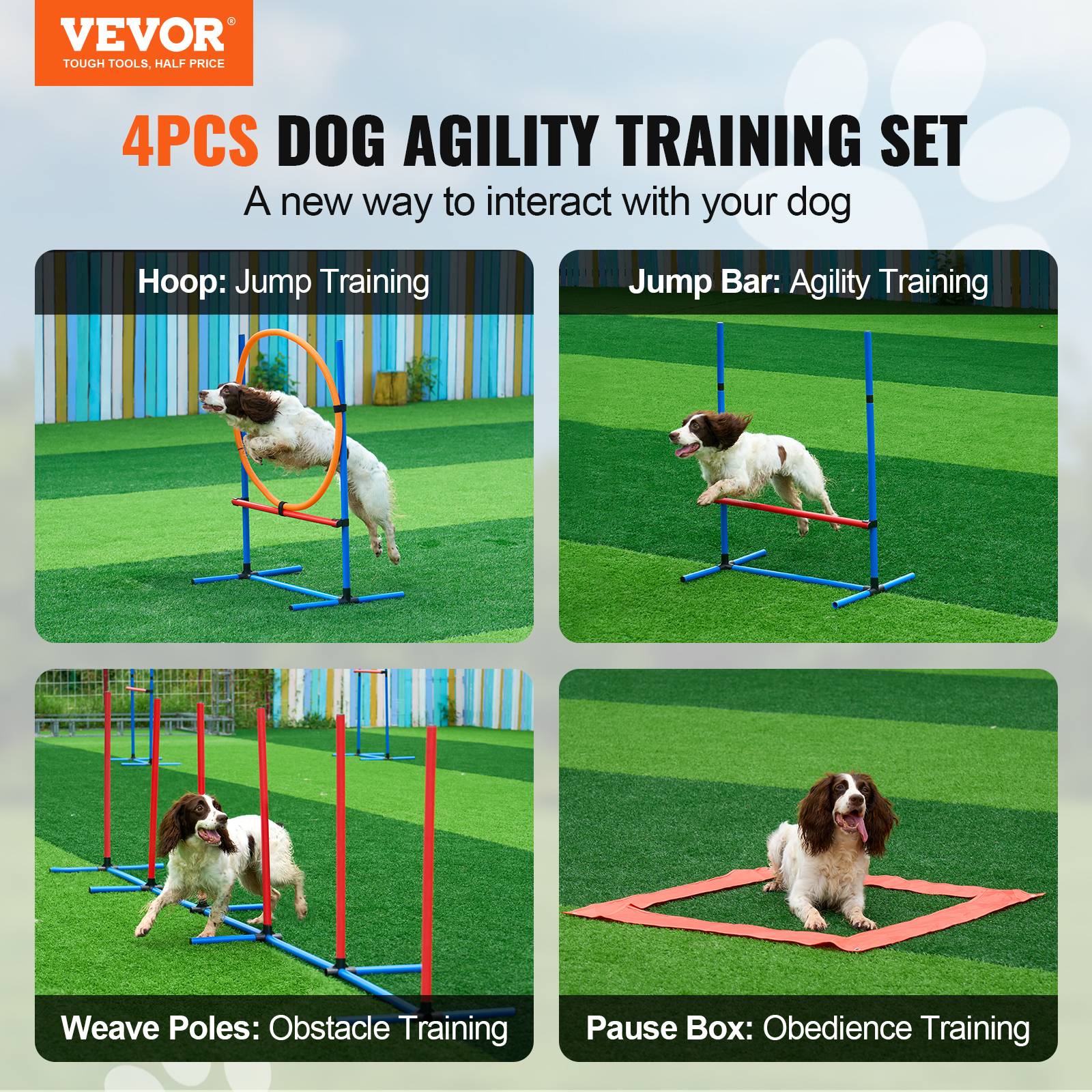 VEVOR Équipements agilité chien, 4 pièces, haies, 6 poteaux. Anneau saut, sifflet, bol. - Image 2