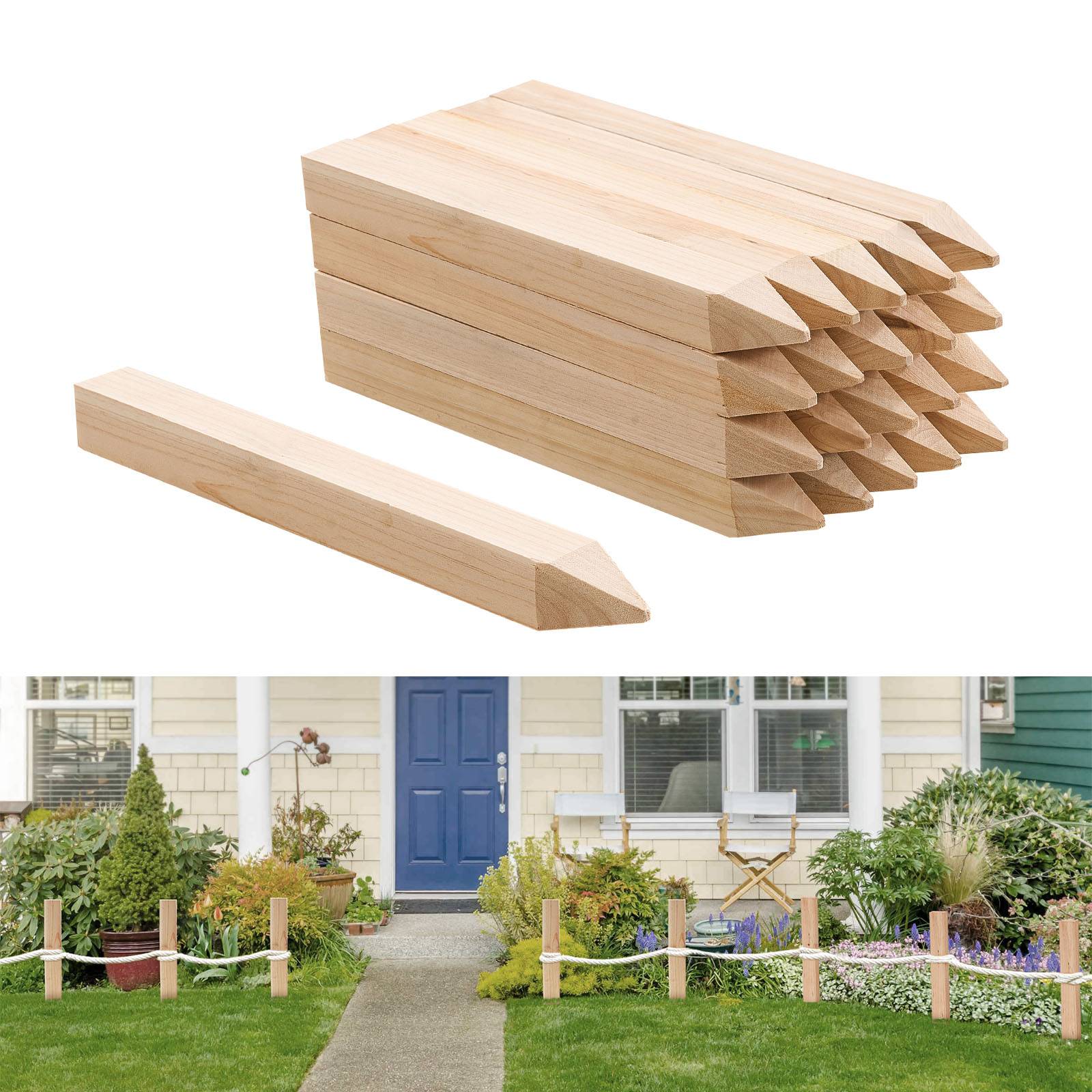 VEVOR Piquets Clôture Jardin Bois Poteaux à Pointe 20 PCS 25,4 x 25,4 x 304,8 mm