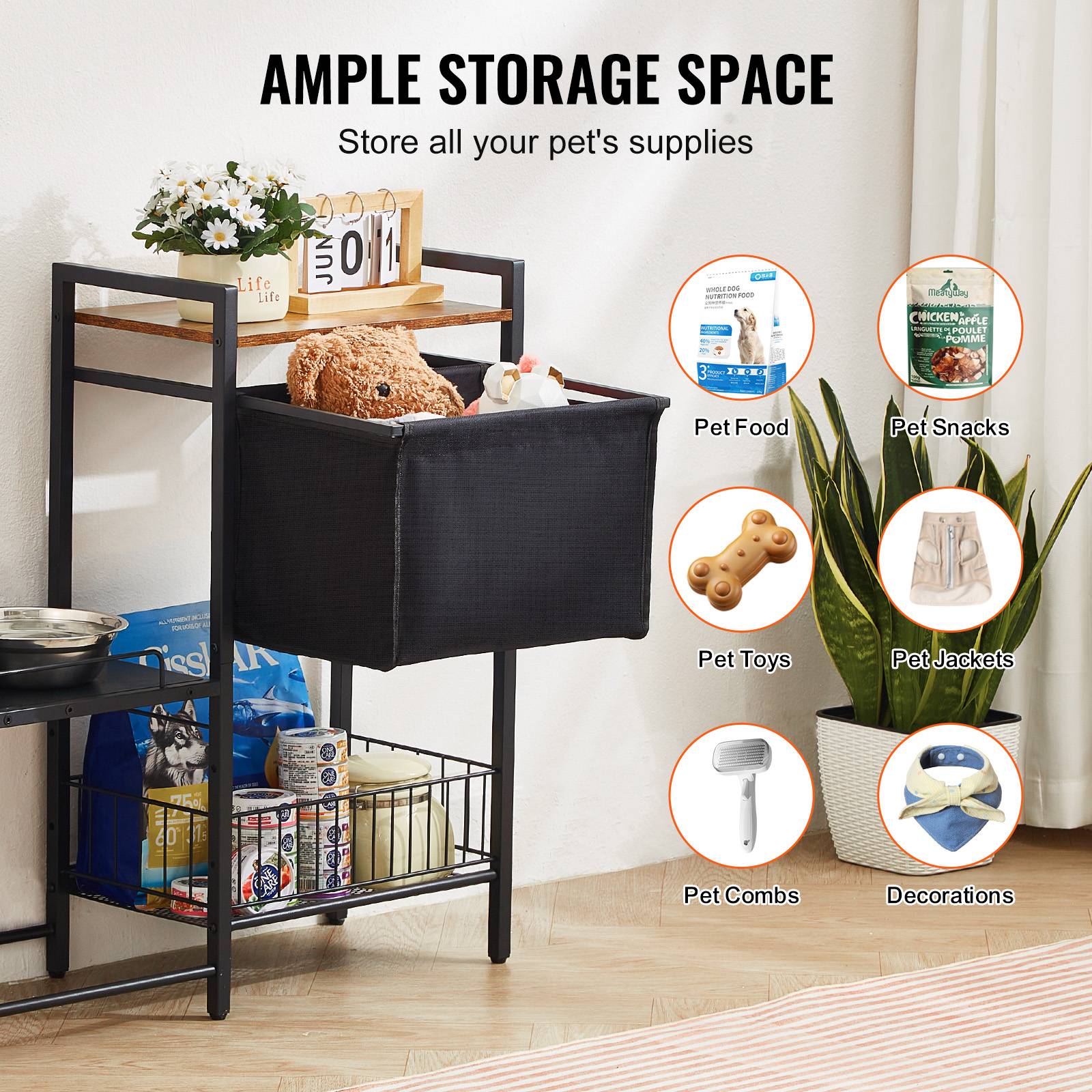 Vevor - VEVOR Support de Gamelle Surélevée Réglable Rangement pour Chiens 92x27x75 cm - Image 6