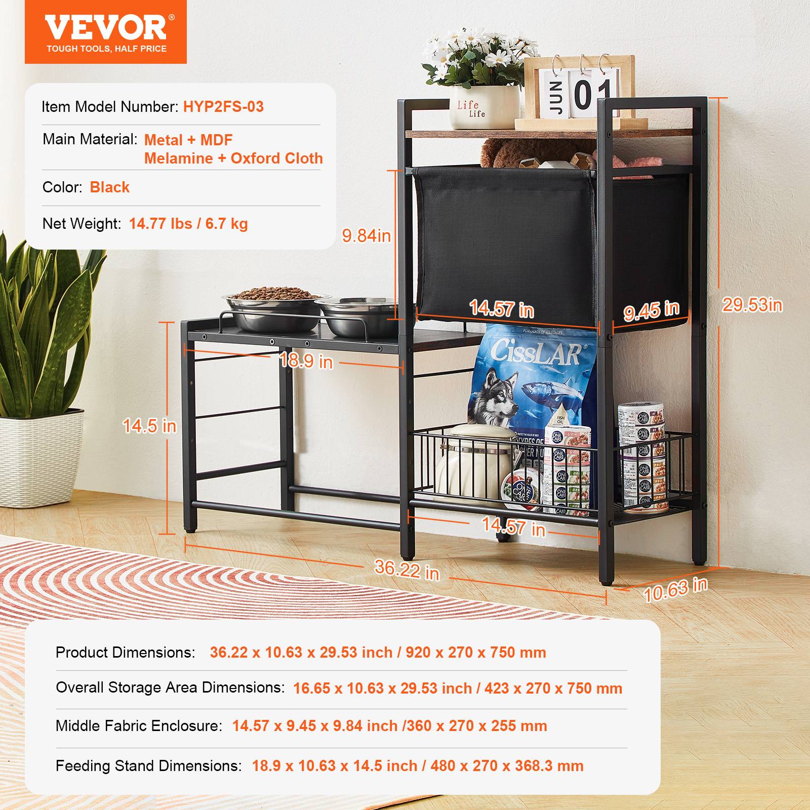 Vevor - VEVOR Support de Gamelle Surélevée Réglable Rangement pour Chiens 92x27x75 cm - Image 7