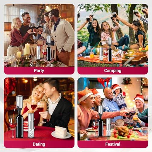 ZOYIDOUX Tire Bouchon Électrique Rechargeable 7 En 1 Coffret Cadeau,Ouvre Bouteille Avec Socle Coupe Capsule Aerateur De Vin Bouchon En Silicone Sous Vide Bouchons A Champagne Cable Usb