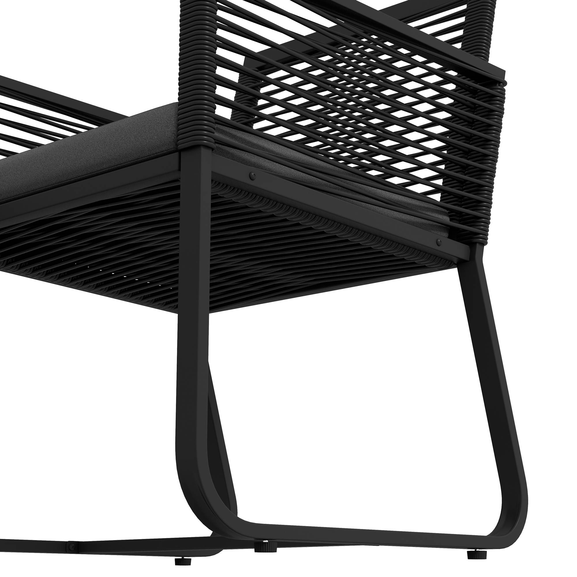 Ensemble jardin rotin, 2 chaises avec coussins et table basse verre, noir - Image 10