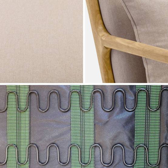 Fauteuil design en bois et tissu. 1 place droit fixe. pieds compas scandinave. structure en bois solide. assise confortable beige | sweeek - Image 5