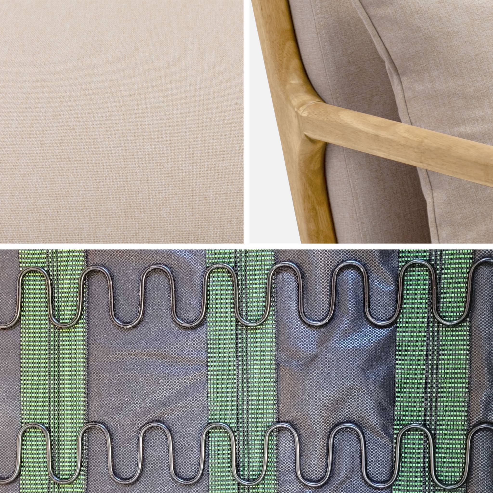 Fauteuil design en bois et tissu. 1 place droit fixe. pieds compas scandinave. structure en bois solide. assise confortable beige | sweeek - Image 5