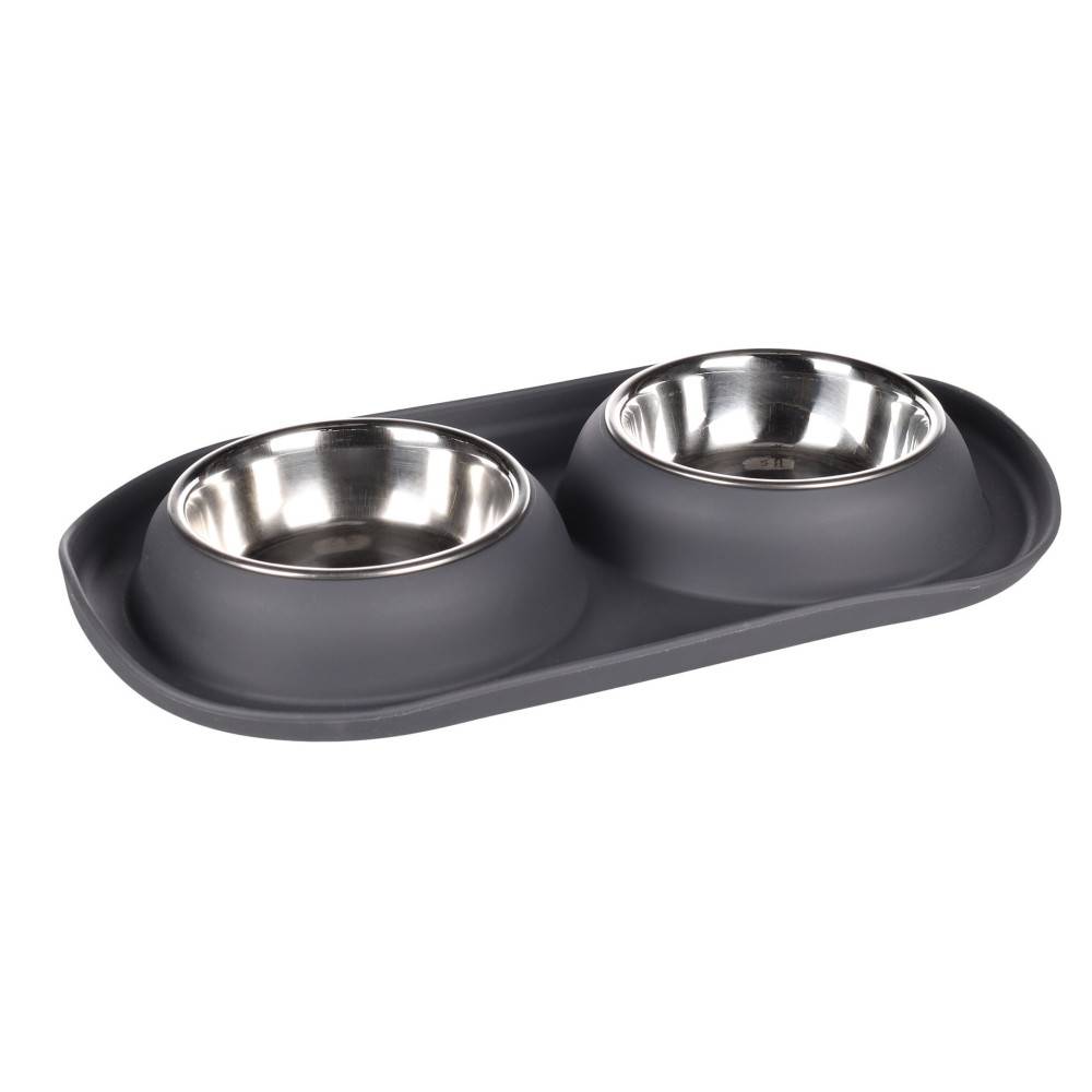 Gamelle Duo Grafa Ovale Gris foncé 2 x 220 ml pour l'eau et la nourriture pour petit chien - Imagen 1