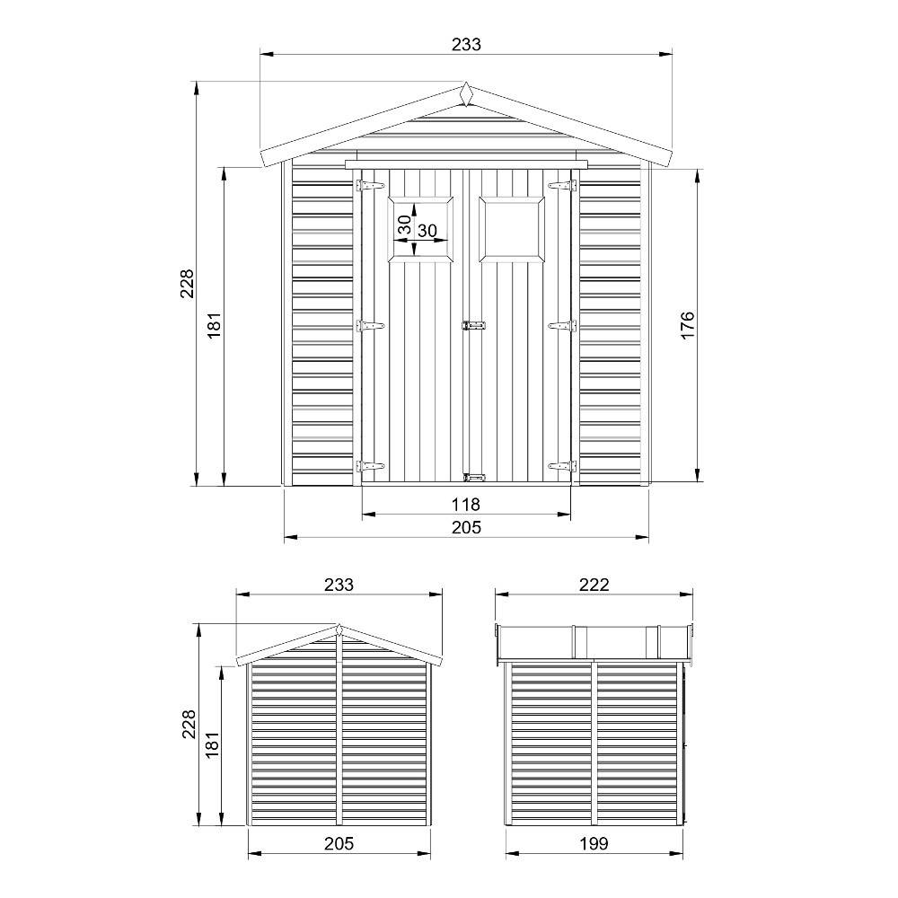 Timbela - Abri de Jardin en Bois Naturel H228x222x233 cm/ 4,2 m² avec fenêtres - Atelier rangement outils et vélos - 17 mm d’épaisseur - Timbela M351 - Image 6