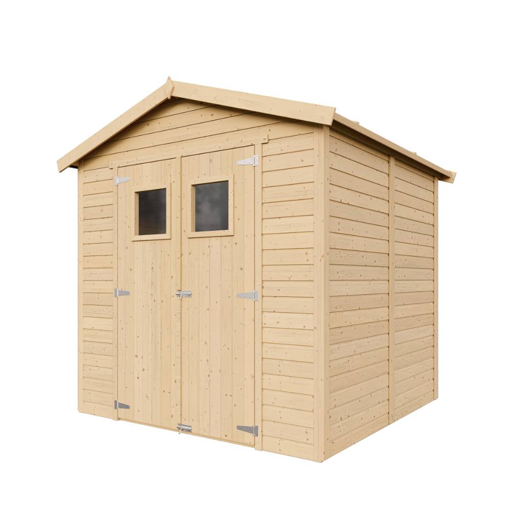 Timbela - Abri de Jardin en Bois Naturel H228x222x233 cm/ 4,2 m² avec fenêtres - Atelier rangement outils et vélos - 17 mm d’épaisseur - Timbela M351 - Image 5