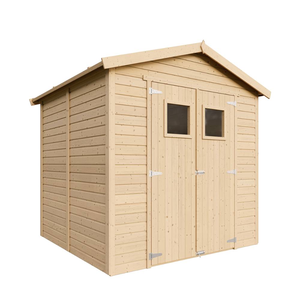 Timbela - Abri de Jardin en Bois Naturel H228x222x233 cm/ 4,2 m² avec fenêtres - Atelier rangement outils et vélos - 17 mm d’épaisseur - Timbela M351 - Image 3