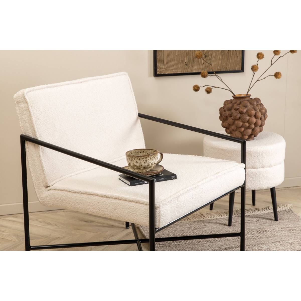 Paris Prix - Fauteuil Design Bouclette "Rakel" 78cm Blanc Cassé - Image 8