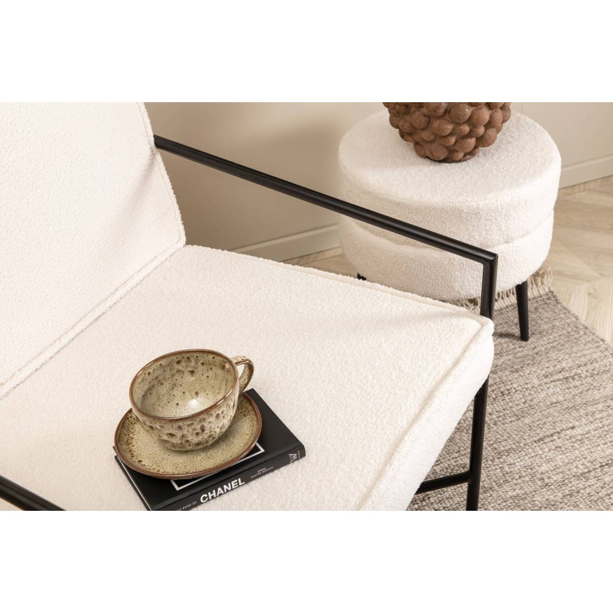 Paris Prix - Fauteuil Design Bouclette "Rakel" 78cm Blanc Cassé - Image 7