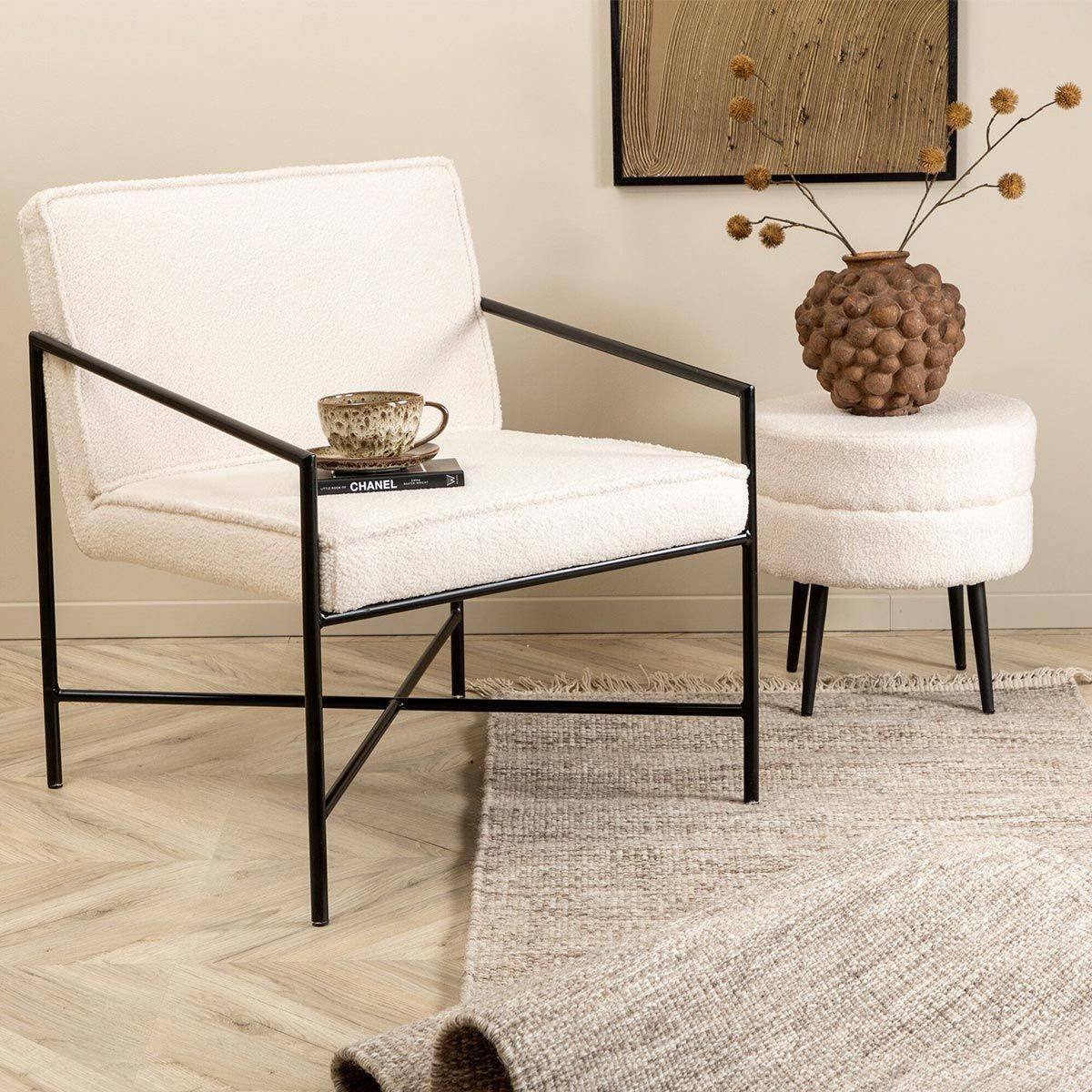 Paris Prix - Fauteuil Design Bouclette "Rakel" 78cm Blanc Cassé - Image 6