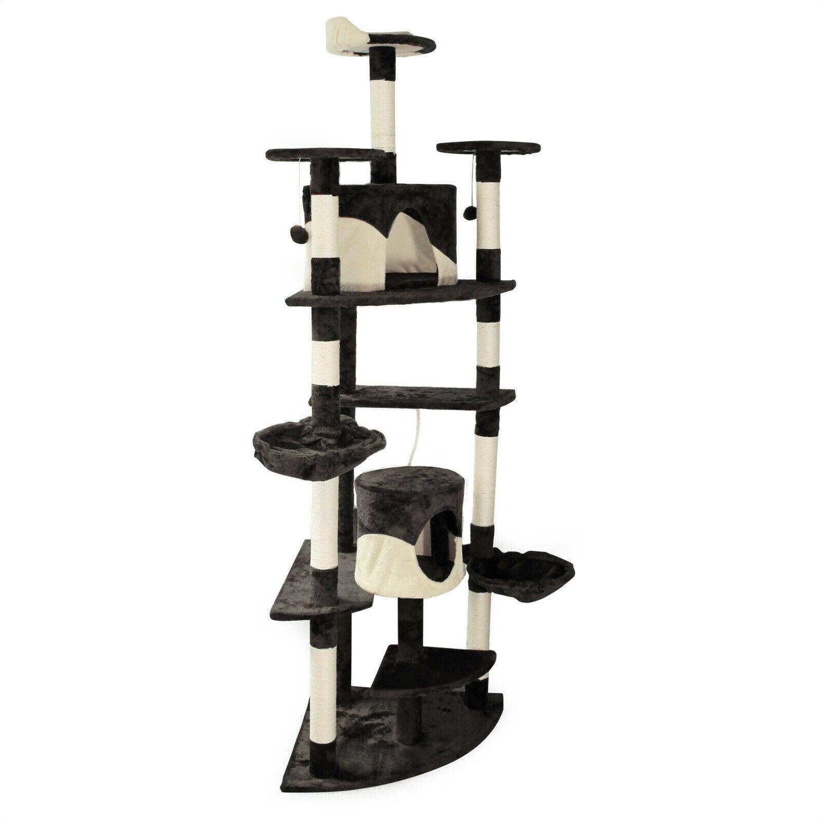 Helloshop26 - Arbre à chat d‘angle plateforme d‘observation jeux griffoir sisal 210 cm noir et blanc - Imagen 1