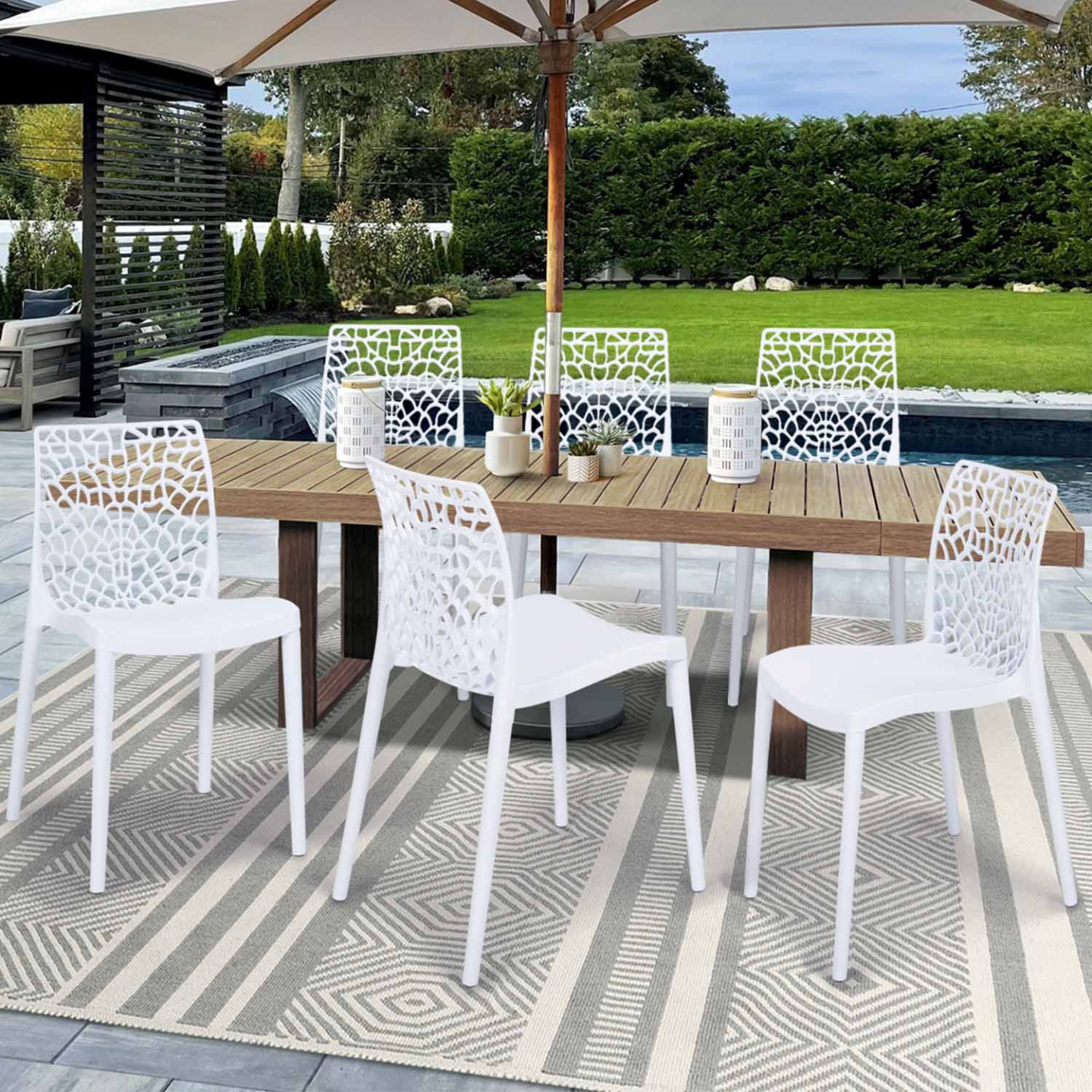 Lot de 6 chaises de jardin  ALYSSA en polypropylène nid d'abeille blanc - Image 2