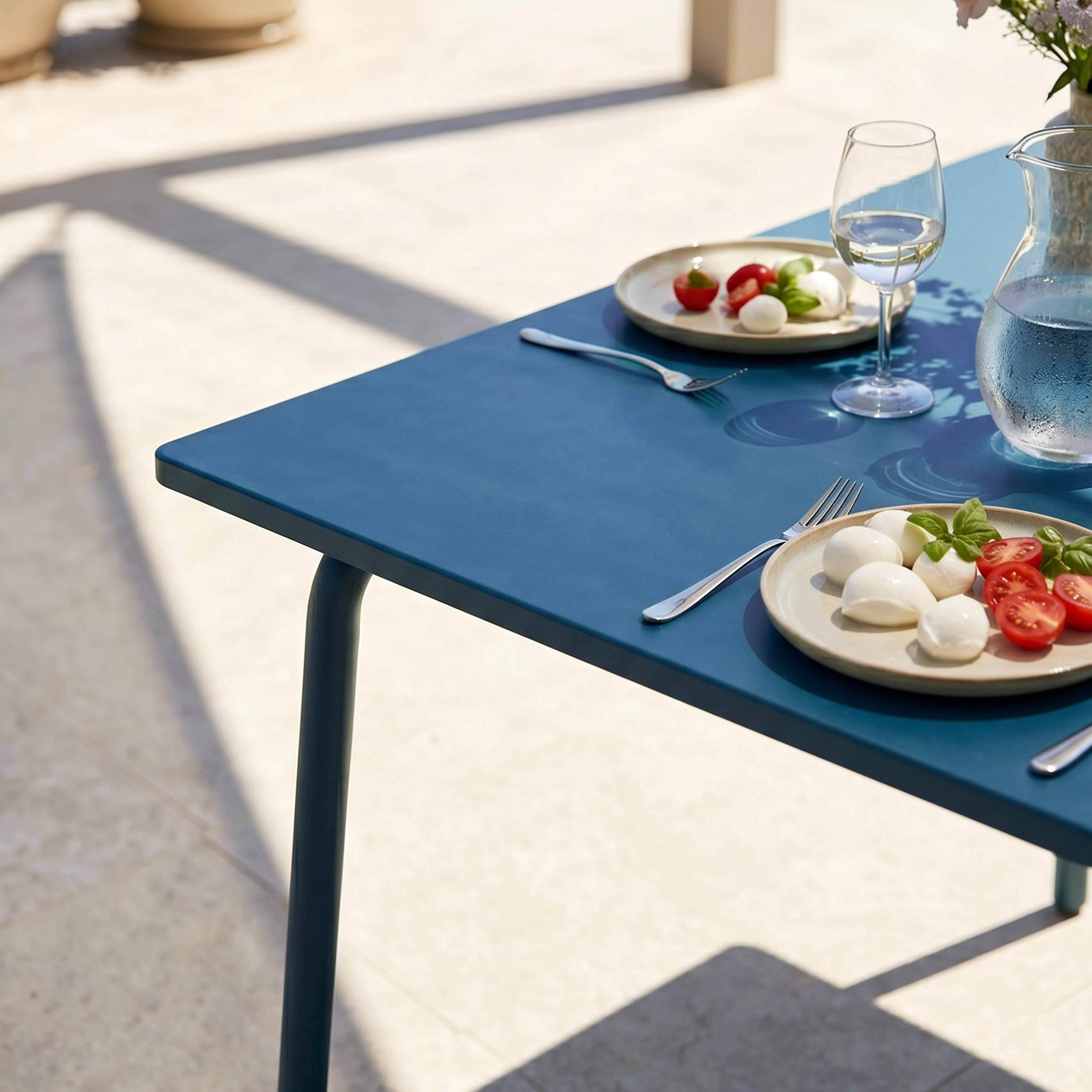 Oviala - Table de jardin carrée en métal 8 places 120 cm bleu pacific Palavas - Oviala - Imagen 4