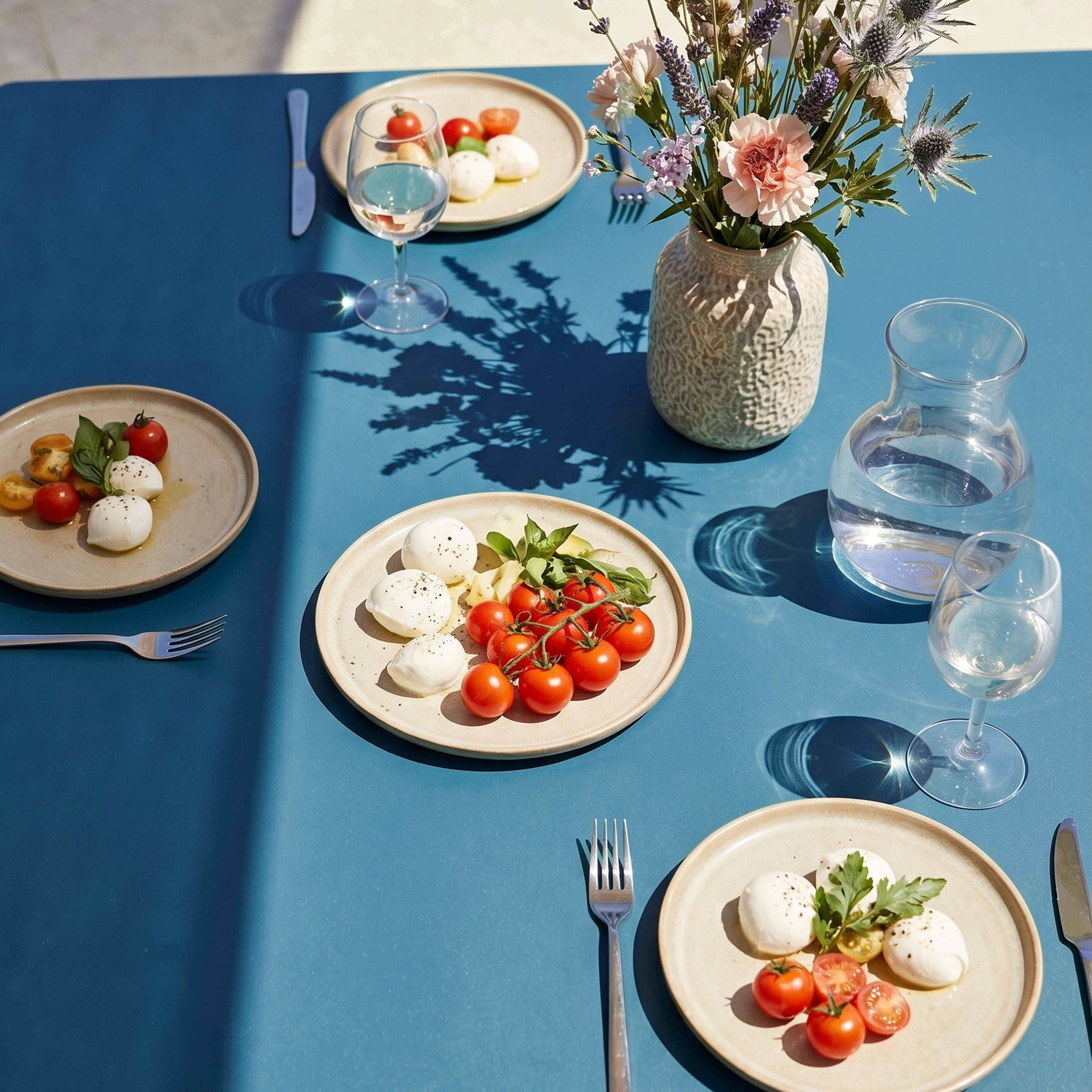Oviala - Table de jardin carrée en métal 8 places 120 cm bleu pacific Palavas - Oviala - Imagen 3