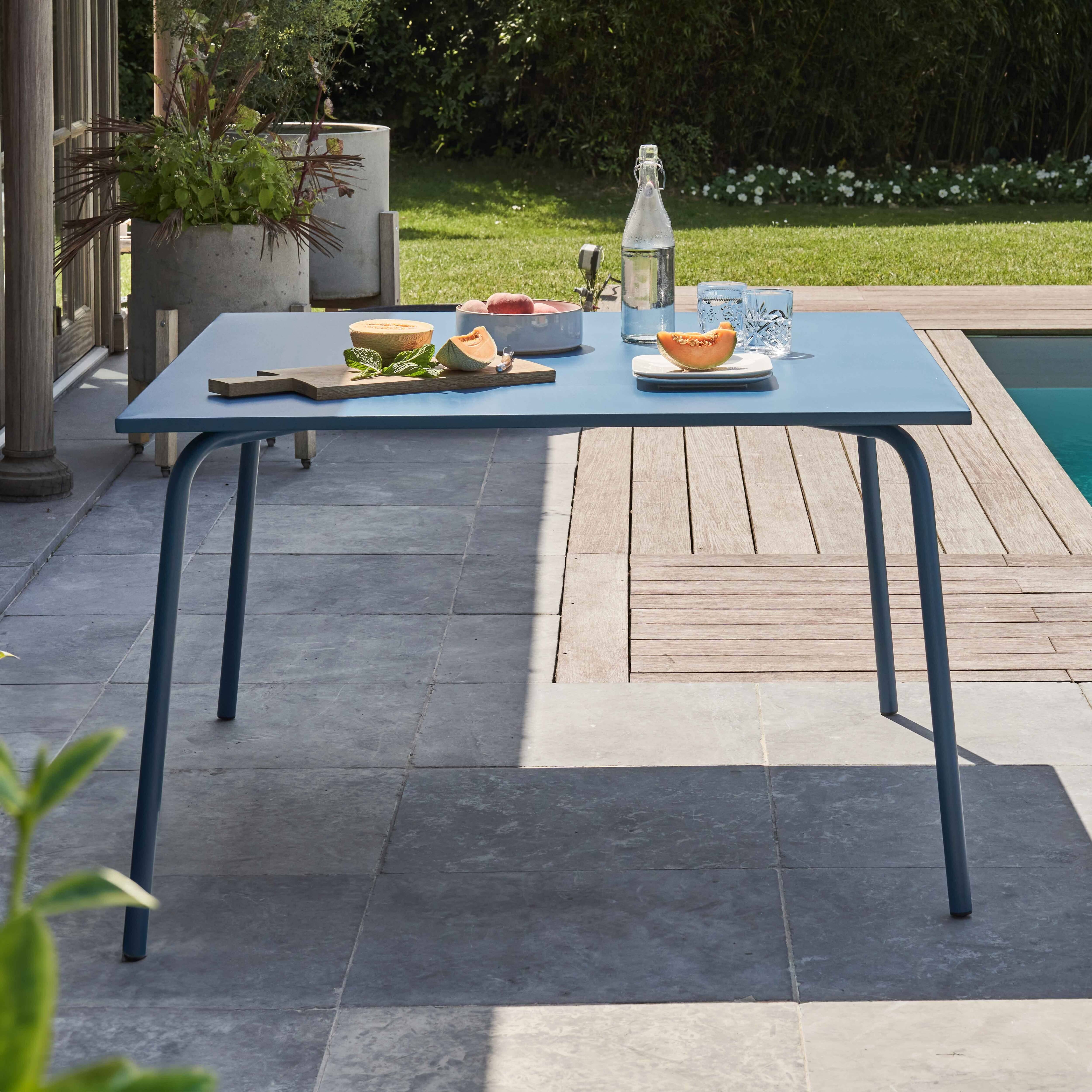 Oviala - Table de jardin carrée en métal 8 places 120 cm bleu pacific Palavas - Oviala - Image 2