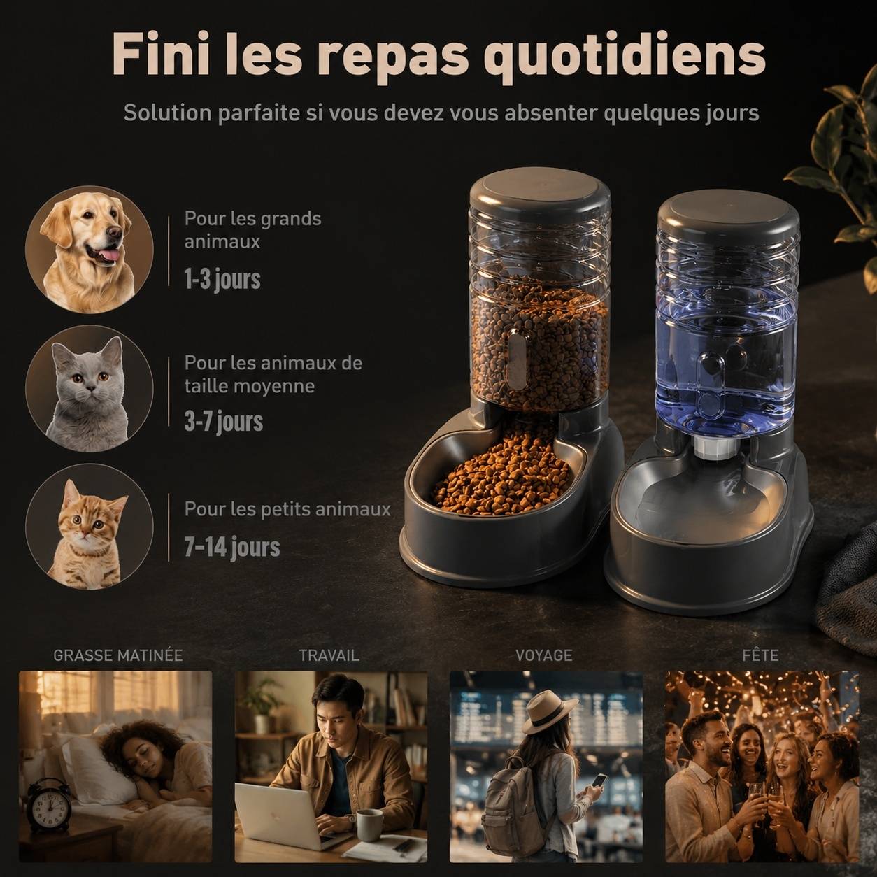 Distributeur Automatique Nourriture Eau Animaux Compagnie Petite Moyenne Taille 3.8L Gris - Image 7