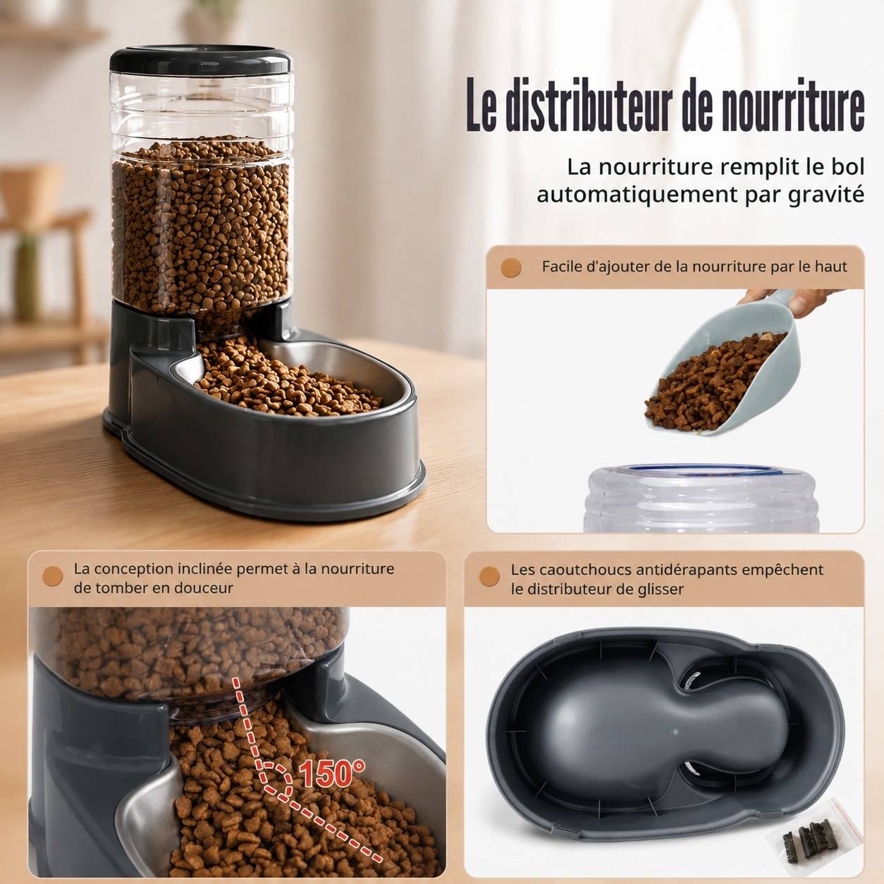Distributeur Automatique Nourriture Eau Animaux Compagnie Petite Moyenne Taille 3.8L Gris - Image 4