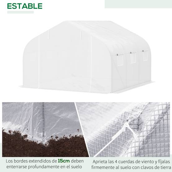 Serre tunnel de jardin 3,5 x 3 x 2 m avec 6 fenêtres et bâche en polyéthylène PE 140 g/m² blanche - Image 7