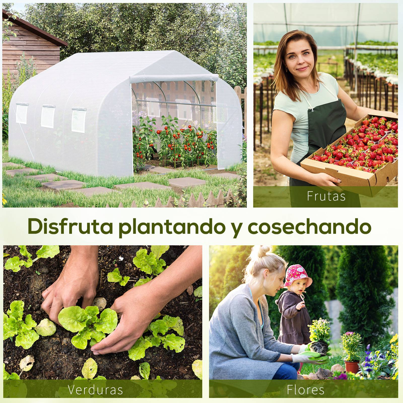 Serre tunnel de jardin 3,5 x 3 x 2 m avec 6 fenêtres et bâche en polyéthylène PE 140 g/m² blanche - Image 9