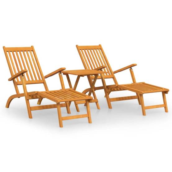 Ensemble de 3 pcs Bain de soleil - Transats - Chaises longues et repose-pieds et table Acacia solide - MEUBLE PRO - Image 1