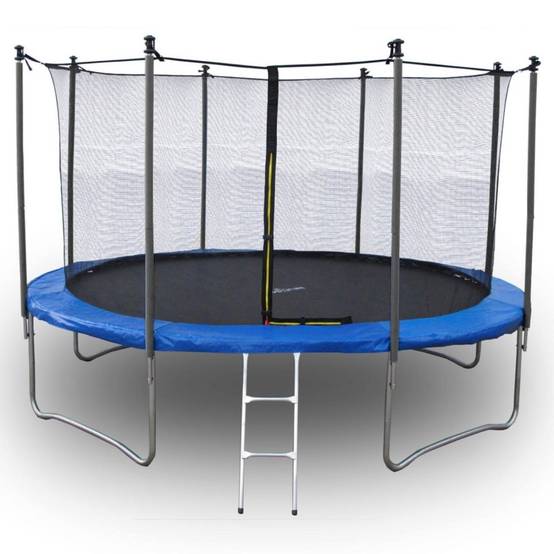 Trampoline pour enfant 12Ft ø366cm avec coussin de protection Bleu, Echelle et Filet de sécurité JUMP4FUN - Image 2