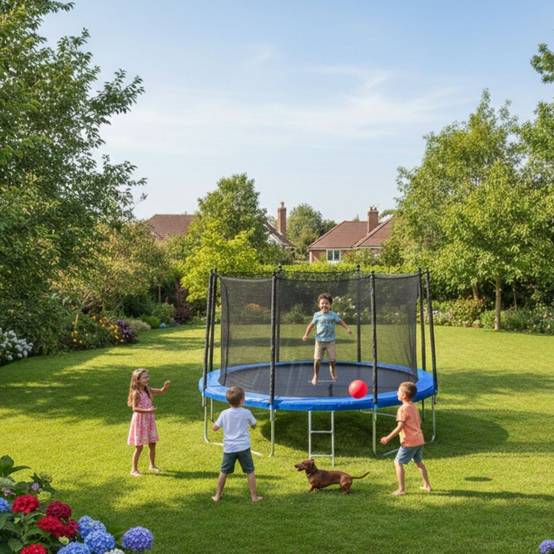 Trampoline pour enfant 12Ft ø366cm avec coussin de protection Bleu, Echelle et Filet de sécurité JUMP4FUN - Image 5