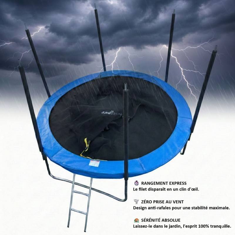 Trampoline pour enfant 12Ft ø366cm avec coussin de protection Bleu, Echelle et Filet de sécurité JUMP4FUN - Image 6